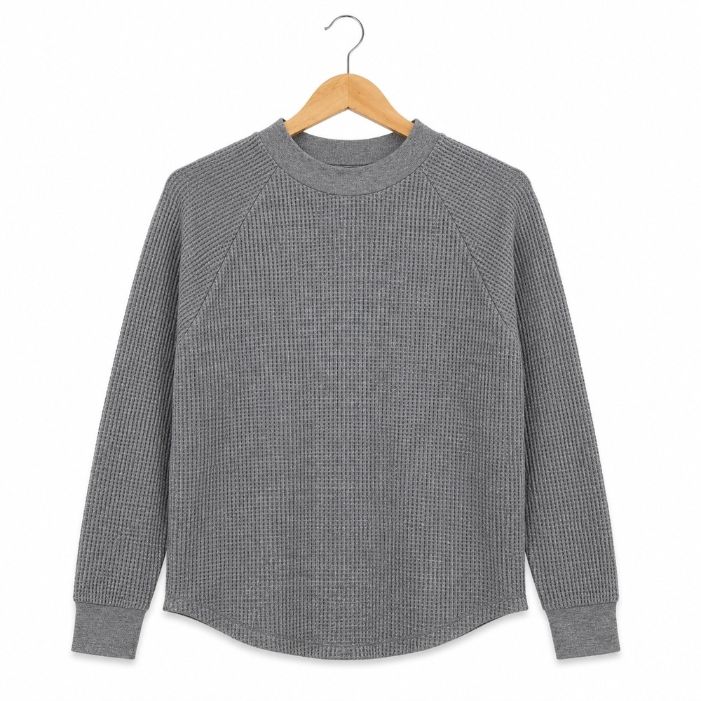 Madewell Womens Gray Waffle Knit Raglan Long Sleeve Thermal Top XS CKP495150310